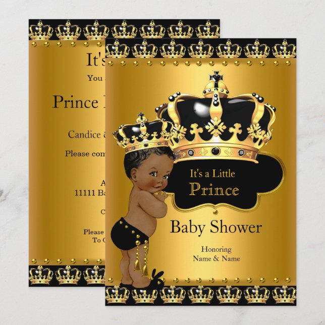 Royal Prince Baby Shower Black Gold Ethnic Einladung (Vorne/Hinten)