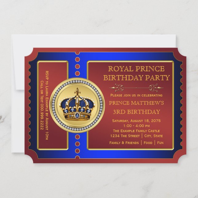 Royal Prince Boys Prince Birthday Party Einladung (Vorderseite)