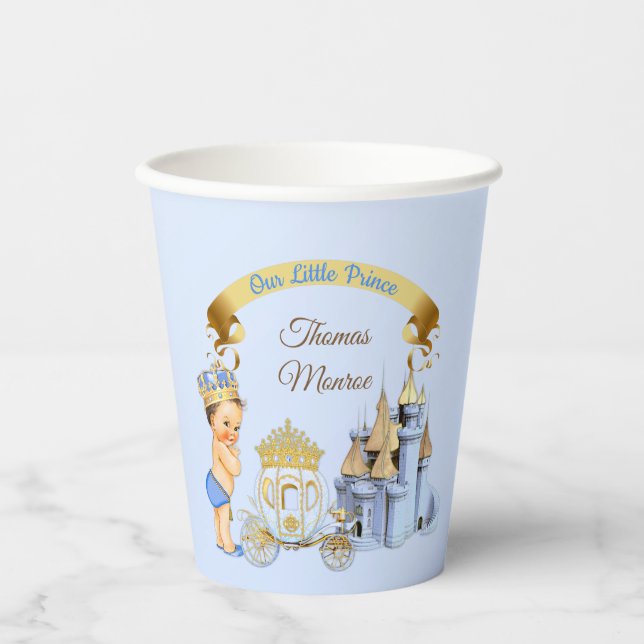 Royal Prince Castle Carriage Blue Gold Boy Pappbecher (Vorderseite)