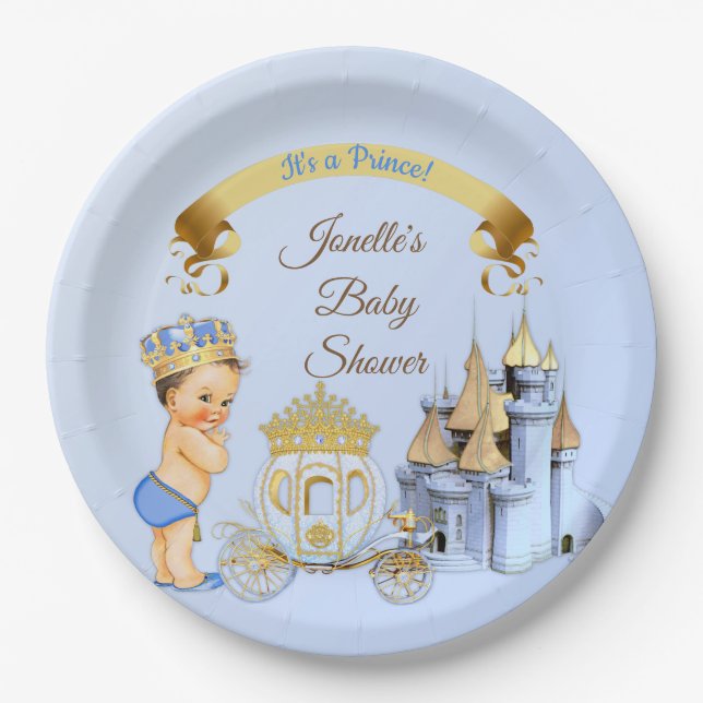 Royal Prince Castle Carriage Blue Gold Boy Pappteller (Vorderseite)