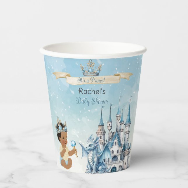 Royal Prince Castle Dragon Crown Blue Gold Boy Pappbecher (Vorderseite)