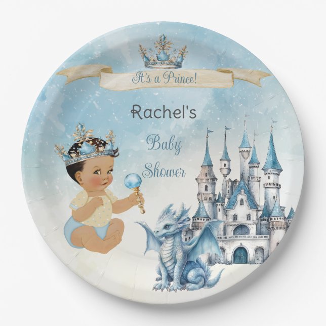 Royal Prince Castle Dragon Crown Blue Gold Boy Pappteller (Vorderseite)