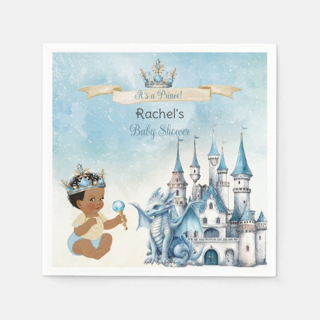 Royal Prince Castle Dragon Crown Blue Gold Boy Serviette (Vorderseite)