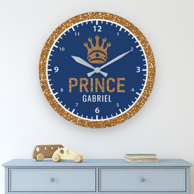 Royal Prince Imitate Gold Glitzer Crown Boys Room Große Wanduhr (Von Creator hochgeladen)
