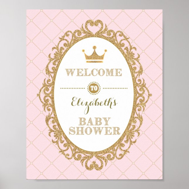 Royal Princess Baby Dusche Begrüßung Schild Pink G (Vorne)