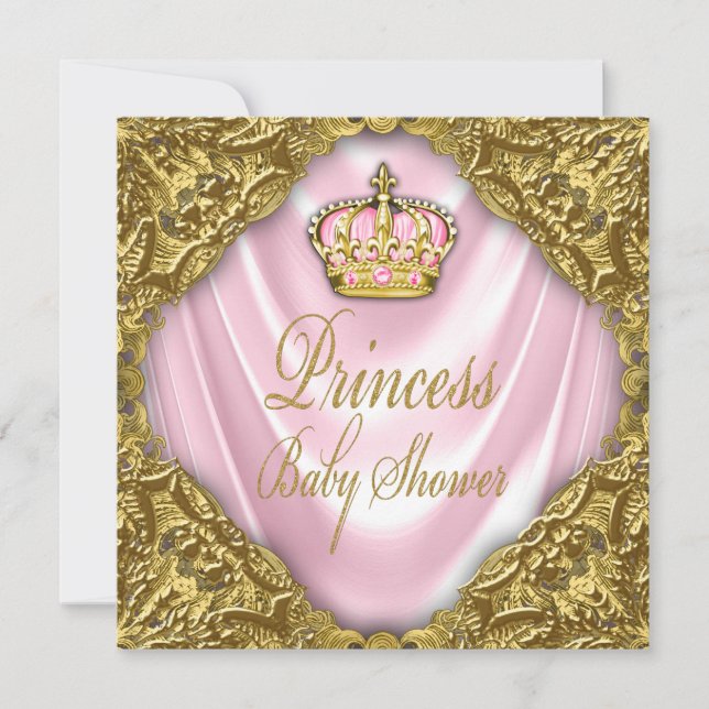 Royal Princess Baby Dusche Rosa und Gold Satin Einladung (Vorderseite)
