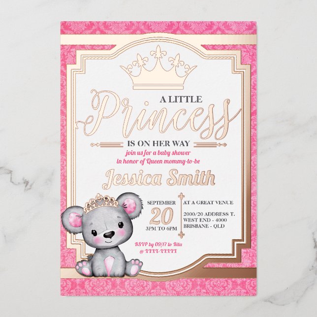 Royal Princess Baby Shower Foil Einladung (Vorderseite)