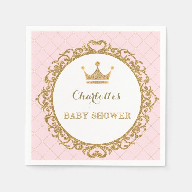Royal Princess Baby Showpapier Napkin Pink Gold Serviette (Vorderseite)