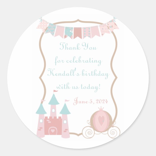 Royal Princess Birthday Party Gefallen Vielen Dank Runder Aufkleber (Vorderseite)