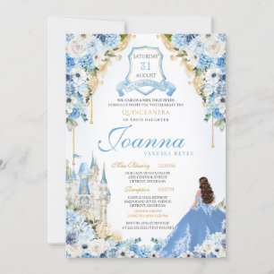 Royal Princess Light Blue Cinderella Quince V4 Einladung
