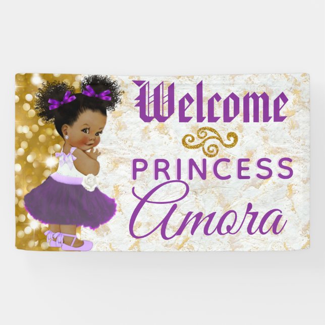 Royal Princess Lila|Gold Elegante Willkommen Banner (Horizontal)