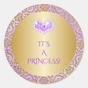 Royal Princess Lilac & Gold Diamond Heart Gem Runder Aufkleber
