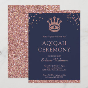 Royal Princess Rose Gold Glitzer Aqeeqah   Aqiqah Einladung