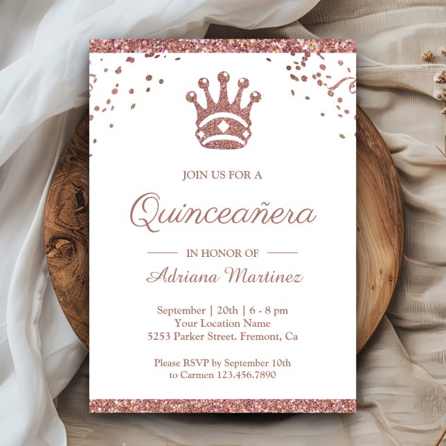 Royal Princess Rose Gold Glitzer Quinceanera Einladung (Von Creator hochgeladen)