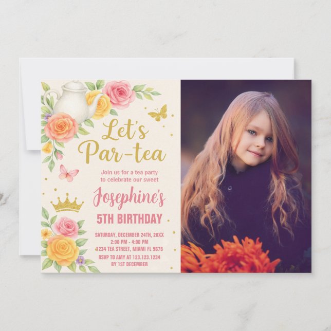 Royal Princess Tea Party Anniversaire Invitation (Devant)