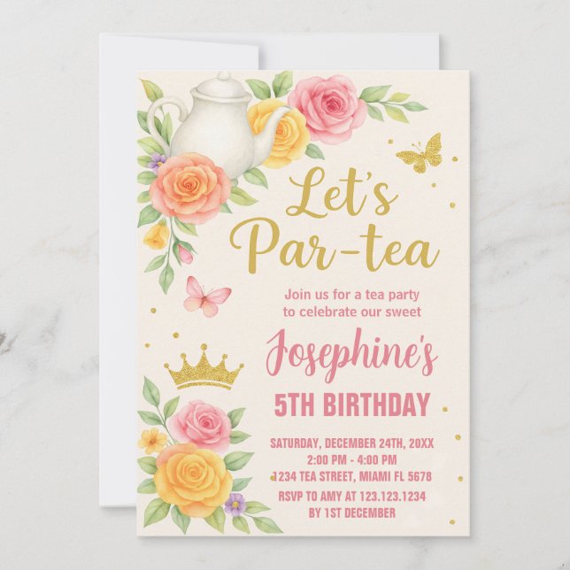 Royal Princess Tea Party Anniversaire Invitation (Devant)