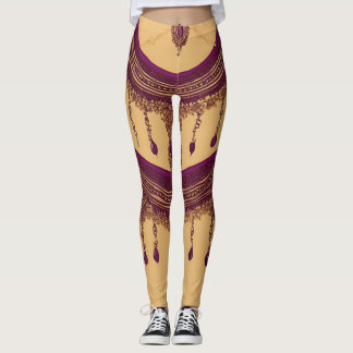 Royal purple & gold mandala bohemian AI art  Leggings