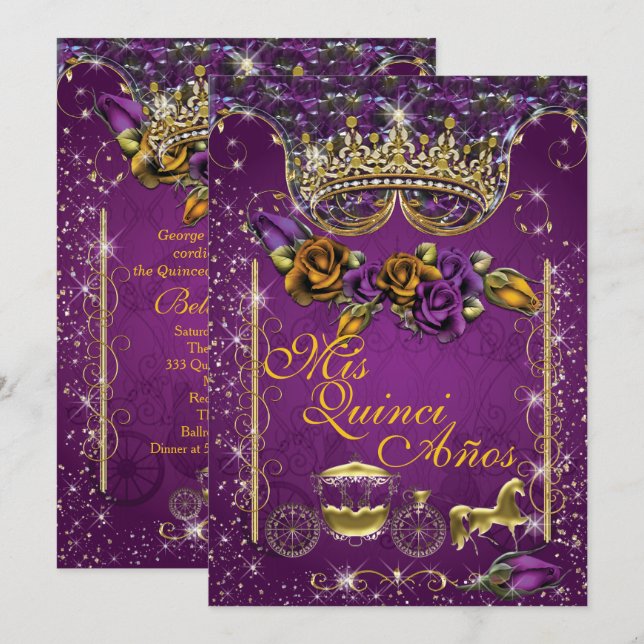 Royal Quinceañera et Sweet 16 Invitations de fête (Devant / Derrière)