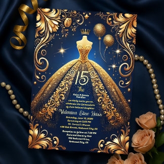 Royal Quinceañera Gold und das Theme der Marine Einladung
