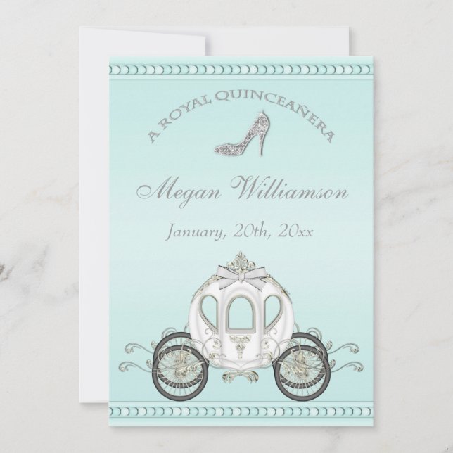 Royal Quinceñera Princess Coach & Sparkle Heelse Einladung (Vorderseite)