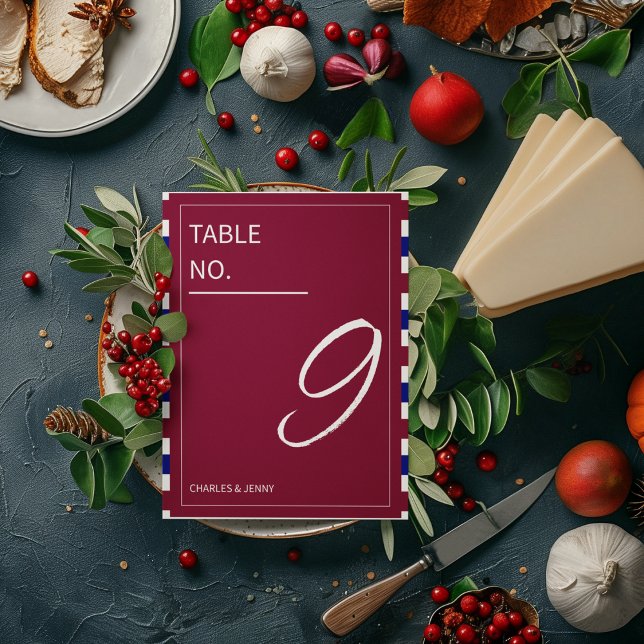 Royal Red and Blue Wedding Theme Tischnummer (let your table card too speak your wedding theme.)