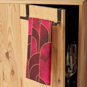 Royal Red and Gold Art Deco Muster Geschirrtuch