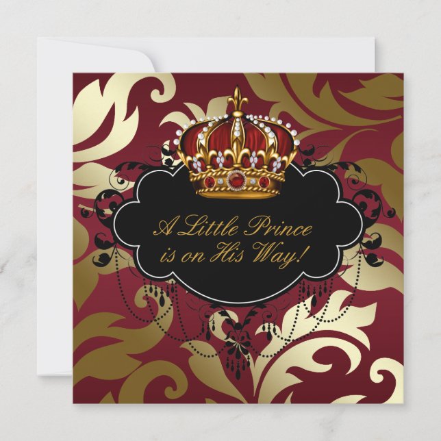 Royal Red and Gold Prince Baby Boy Dusche Einladung (Vorderseite)