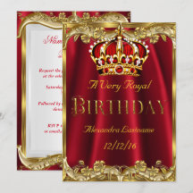 Royal Red Birthday Party Gold Crown Einladung