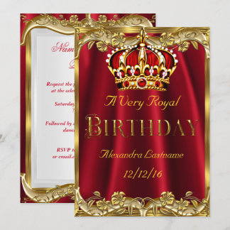 Royal Red Birthday Party Gold Crown Einladung