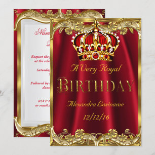 Royal Red Birthday Party Gold Crown Einladung