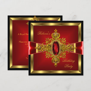 Royal Red Diamond Gold Bow Black Birthday Party Einladung