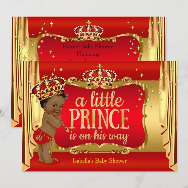 Royal Red Gold Boy Prince Baby Shower Ethnic Einladung (Vorne/Hinten)