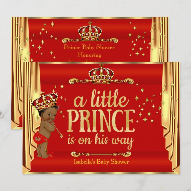 Royal Red Gold Drapes Prince Baby Shower Ethnic Einladung (Vorne/Hinten)