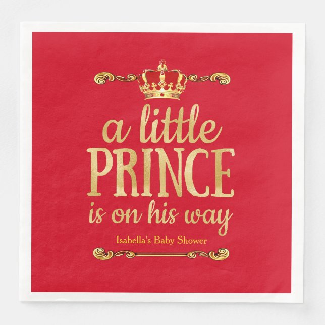 Royal Red Gold Prinz auf dem Weg Babydusche Serviette (Vorderseite)