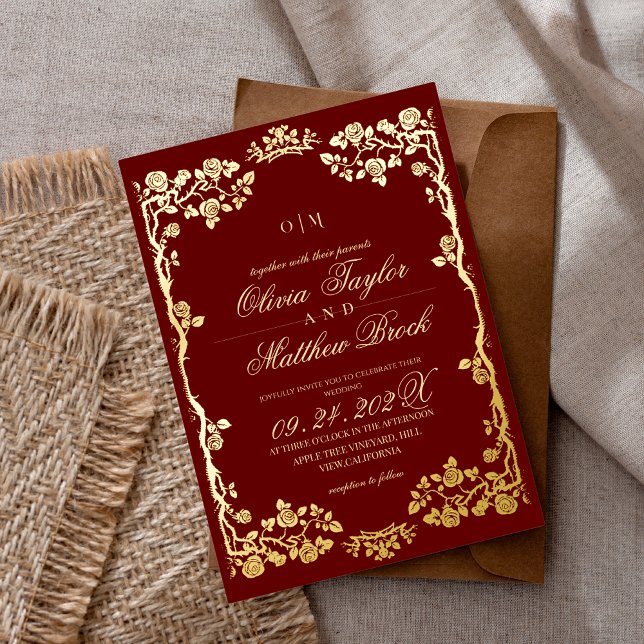 Royal Red Gold Rose Blume Die Hochzeit von Folieneinladung (Von Creator hochgeladen)