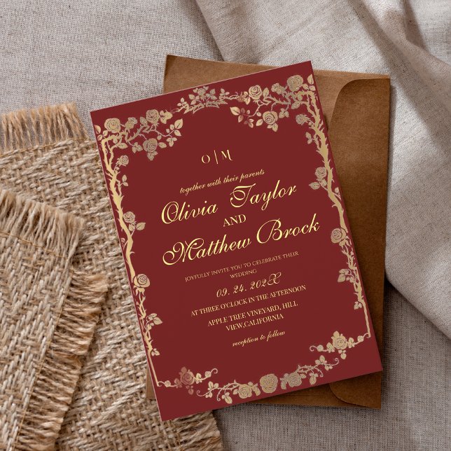 Royal Red Gold Verzierte Blume Die Hochzeit von Einladung (Von Creator hochgeladen)