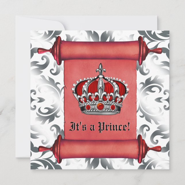Royal Red Prince Baby Dusche Einladung (Vorderseite)
