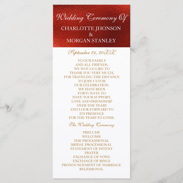 Royal Red Shiny White Wedding Programme (Devant)