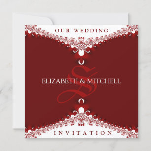 Royal Red+White Lace Monogramme Mariage Invitation