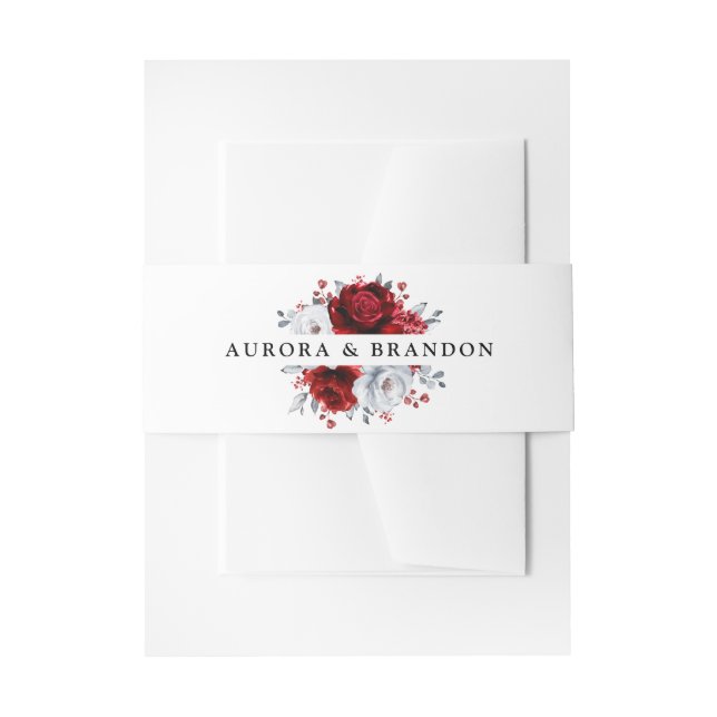 Royal Red White Silver Metallic Floral Wedding Einladungsbanderole (Vorderseite Beispiel)