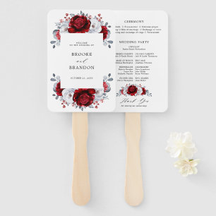 Royal Red White Silver Metallic Floral Wedding Fächer
