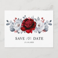 Royal Red White Silver Metallic Save the Date