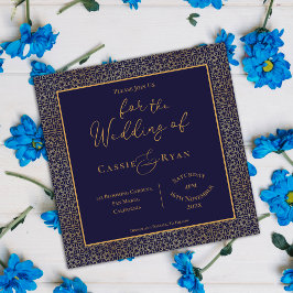 Royal Regal Blue Gold Design Faire-part de mariage