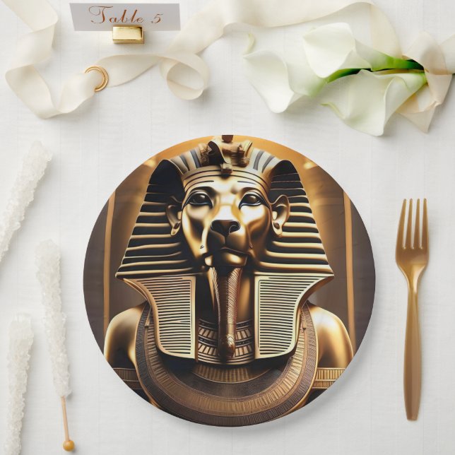 **"Royal Roar: The Golden Pharaoh Lion"*** Pappteller (Hochzeit)