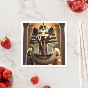 **"Royal Roar: The Golden Pharaoh Lion"*** Serviette