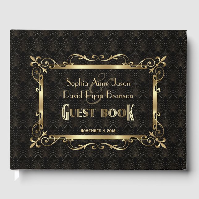 Royal Roaring 20er Jahre Gold Art Deco Hochzeit Gästebuch (Vorderseite)