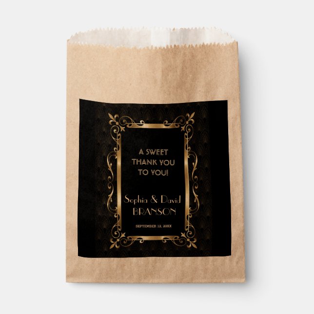 Royal Roaring 20s Gold Art Deco Wedding DANK Geschenktütchen (Vorderseite)