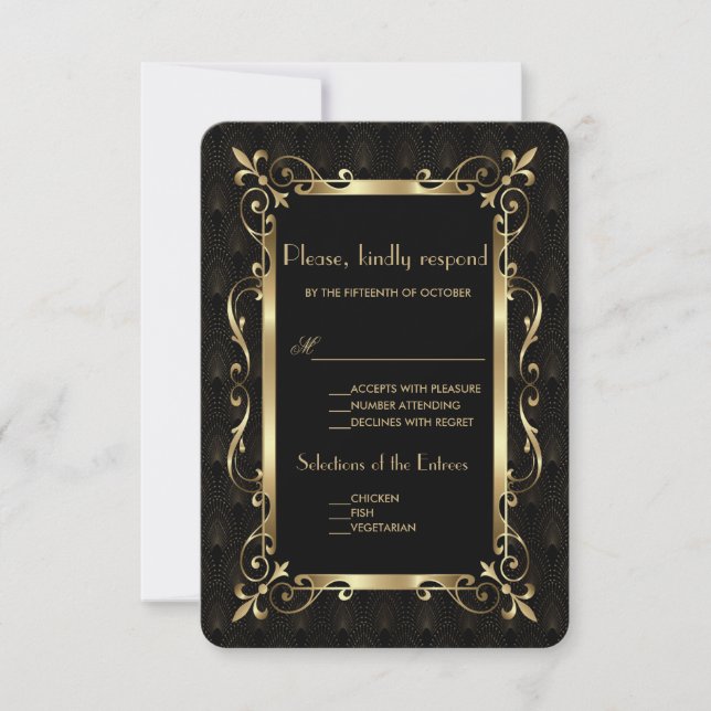 Royal Roaring 20s Gold Art Deco Wedding RSVP Karte (Vorderseite)