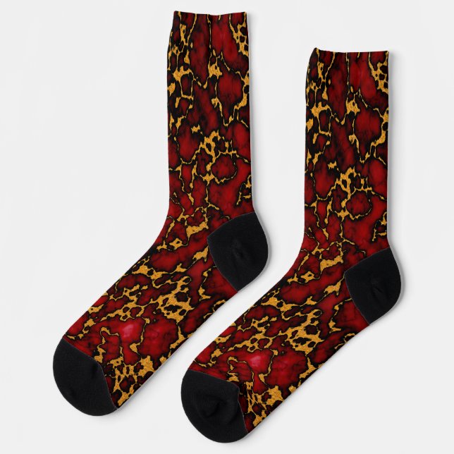 Royal Ruby Red and Gold Marmor Texture Design Socken (Linkes Detail)