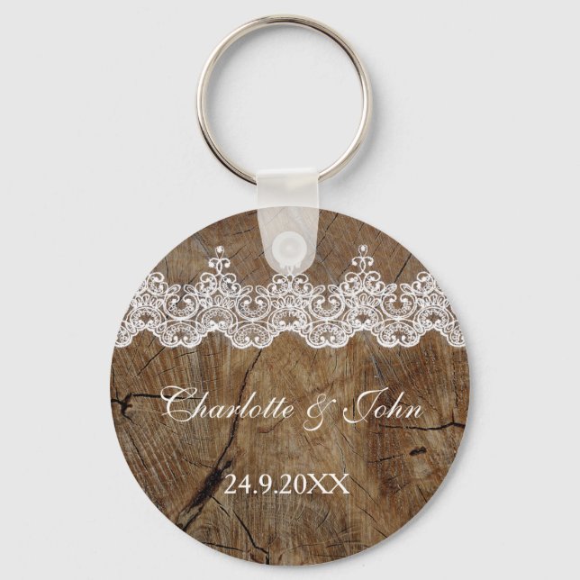 Royal Rustic Chic Save the Date Key Round Geschenk Schlüsselanhänger (Vorderseite)